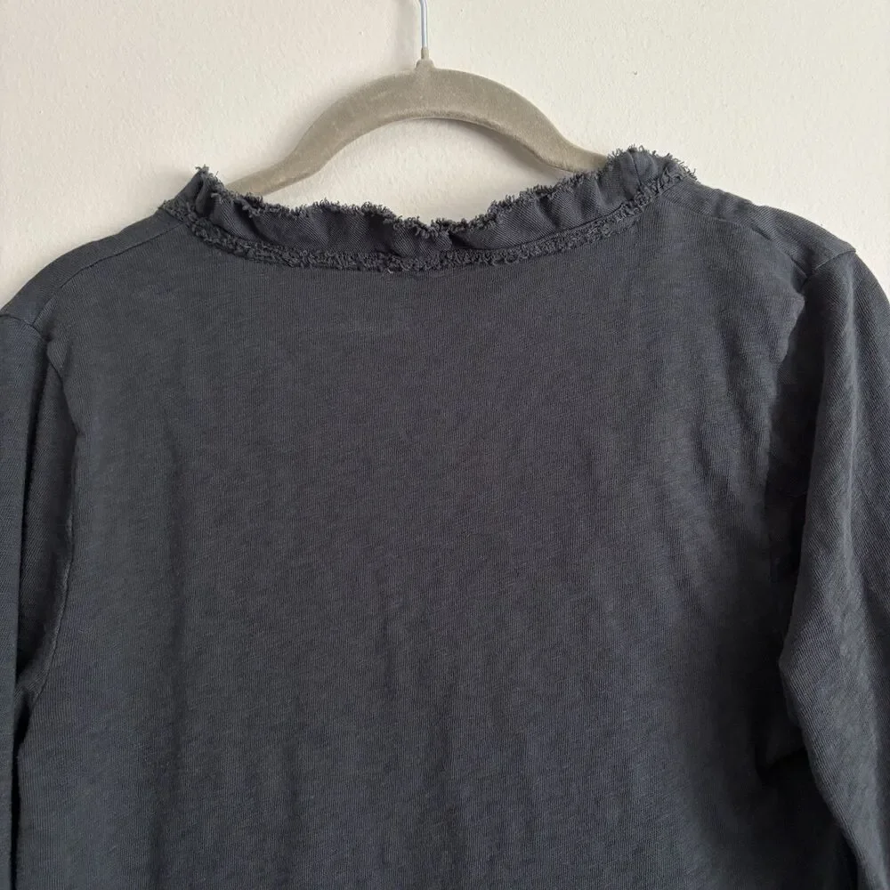 J.Crew Womens Charcoal Gray 3/4 Sleeve Top Size Medium Raw Trim 100% Cotton